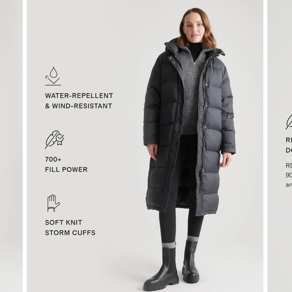 Quince SEALED! NWT! Responsible Down Long Puffer Jacket in Black. Sz Md. R2S!! - Picture 4 of 16